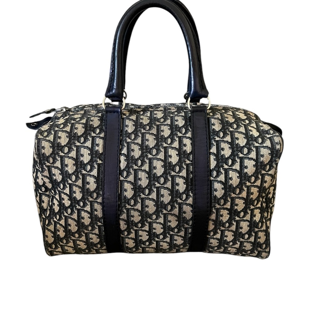 Christian Dior Blue Canvas Trotter Boston Bag